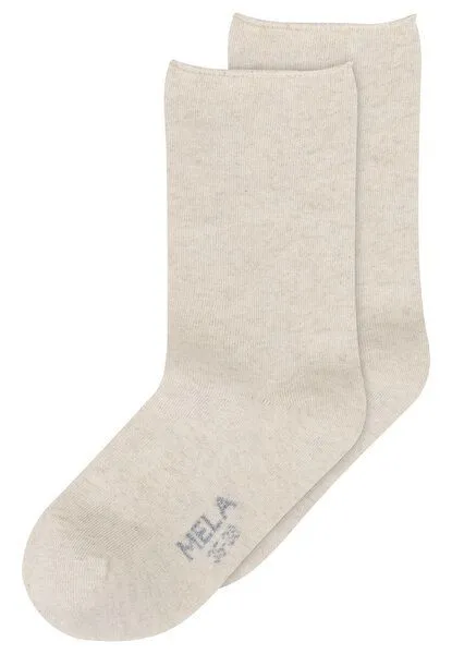 MELA MELA Rollsaum Socken 2 Paare aus 100% Bio-Baumwolle, Cream melange, – Produktbild 1 von 1