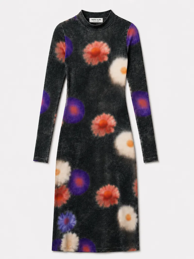 SUITE13LAB SUITE13LAB Damen vegan Kleid Selmes Print Blossom, Grau, – Produktbild 1 von 2