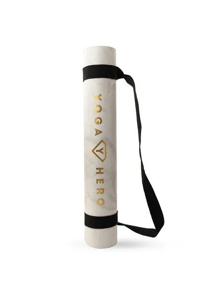 Yoga Hero Yoga Hero Yogamatte Classic 3,5mm mit Tragegurt, White marble gold (grau), – Produktbild 2 von 4