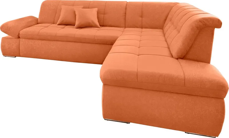 DOMO collection Ecksofa NMORIC inkl. Zierkissen 273x216x80 cm L-Form, Ottomanen-Abschluss, wahlweise mit Bettfunktion und Armlehnverstellung, Orange, – Produktbild 2 von 6