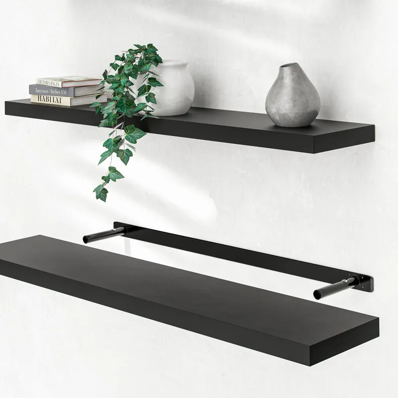 Casaria® Wandregal Schweberegal 110cm Schwarz + Halterung, Schwarz, – Produktbild 2 von 2