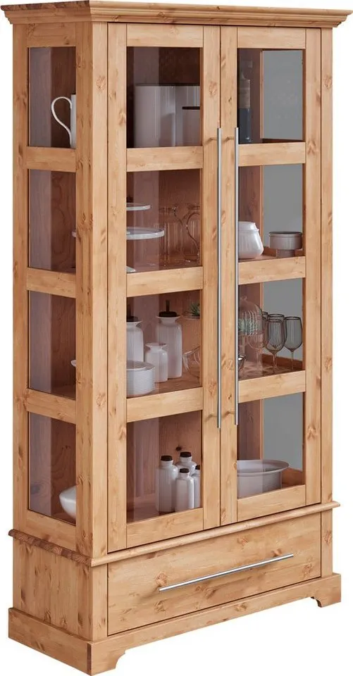 OTTO home Vitrine Melissa Höhe 169 cm, Breite 94 cm, 2-türig, Kiefer massiv, FSC®, Beige, – Produktbild 2 von 5