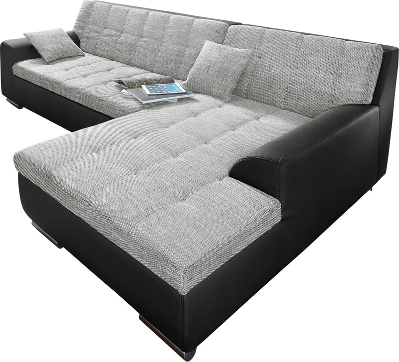 DOMO collection Ecksofa TREVISO viele Bezüge, auch in Cord, L-Form, 267x178 cm, mit Bettfunktion, inkl. Zierkissen, Unser Dauertiefpreis, Schwarz|silberfarben, – Produktbild 3 von 8