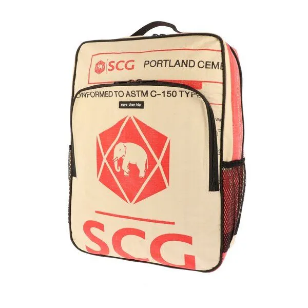 MoreThanHip MoreThanHip Laptop-Rucksack 15,6 Zoll aus recycelten Zement- oder Fischfuttersäcken - Trong, Rot - elefant, – Produktbild 3 von 4
