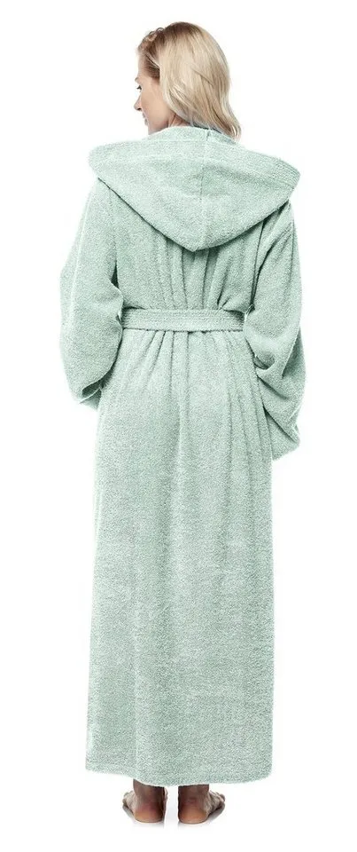 Arus Arus Damenbademantel Pandora, extra lang, mit Kapuze, 100% Baumwolle, für Spa & Zuhause, langform, 100% Baumwolle, Kapuze, Gürtel, mit Kapuze, extra lang, 100% Baumwolle, Grün, – Produktbild 3 von 4