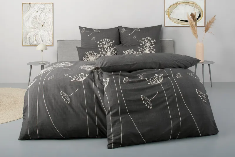 OTTO home Bettwäsche SOUCY in vier Qualitäten erhältlich, Leinenstruktur, Satin, 2 teilig, 100% Baumwolle, auch PREMIUM Qualitäten Renforcé-Tencel & Satin TC300, Grau, – Produktbild 2 von 8
