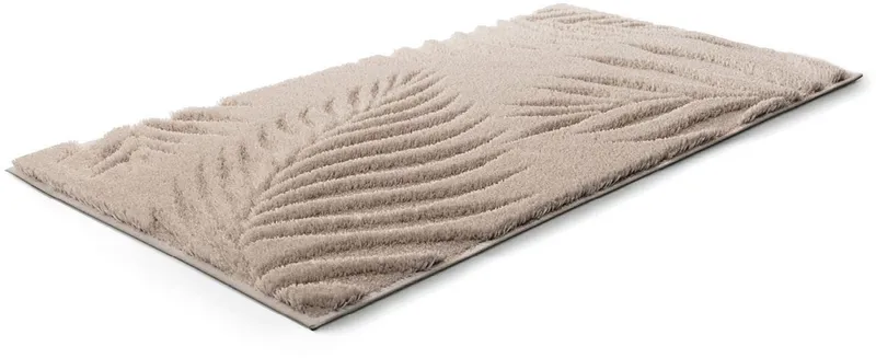 Grund Grund Badematte Ferya, Höhe 20 mm, rutschhemmend beschichtet, fußbodenheizungsgeeignet, Polyester, rechteckig, Dezentes Blattmuster mit Hoch-Tief-Struktur, 5 Jahre Garantie, Beige, – Produktbild 4 von 8