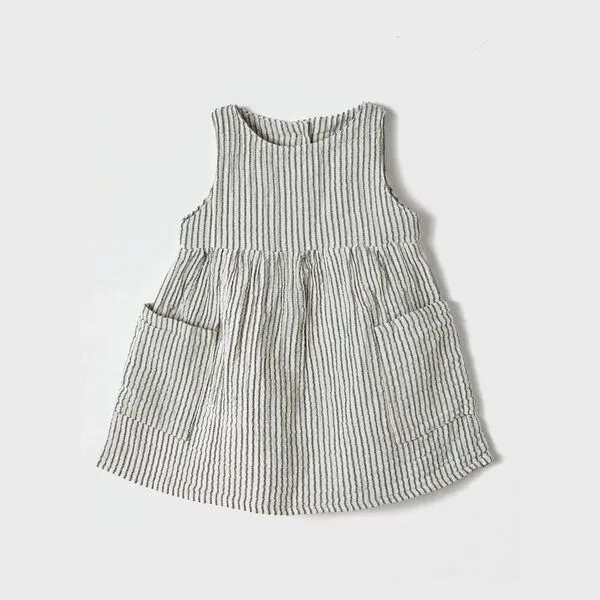 OrganicEra OrganicEra Bio Musselin ärmelloses Kleid mit Tasche, Antrasith gestreift – Produktbild 3 von 4
