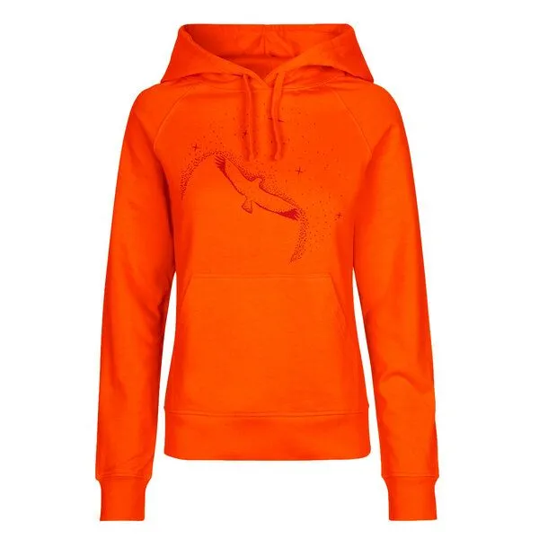 HANDGEDRUCKT HANDGEDRUCKT "Sternstunde" Frauen Hoody aus reiner Biobaumwolle (kbA), Orange, – Produktbild 1 von 4