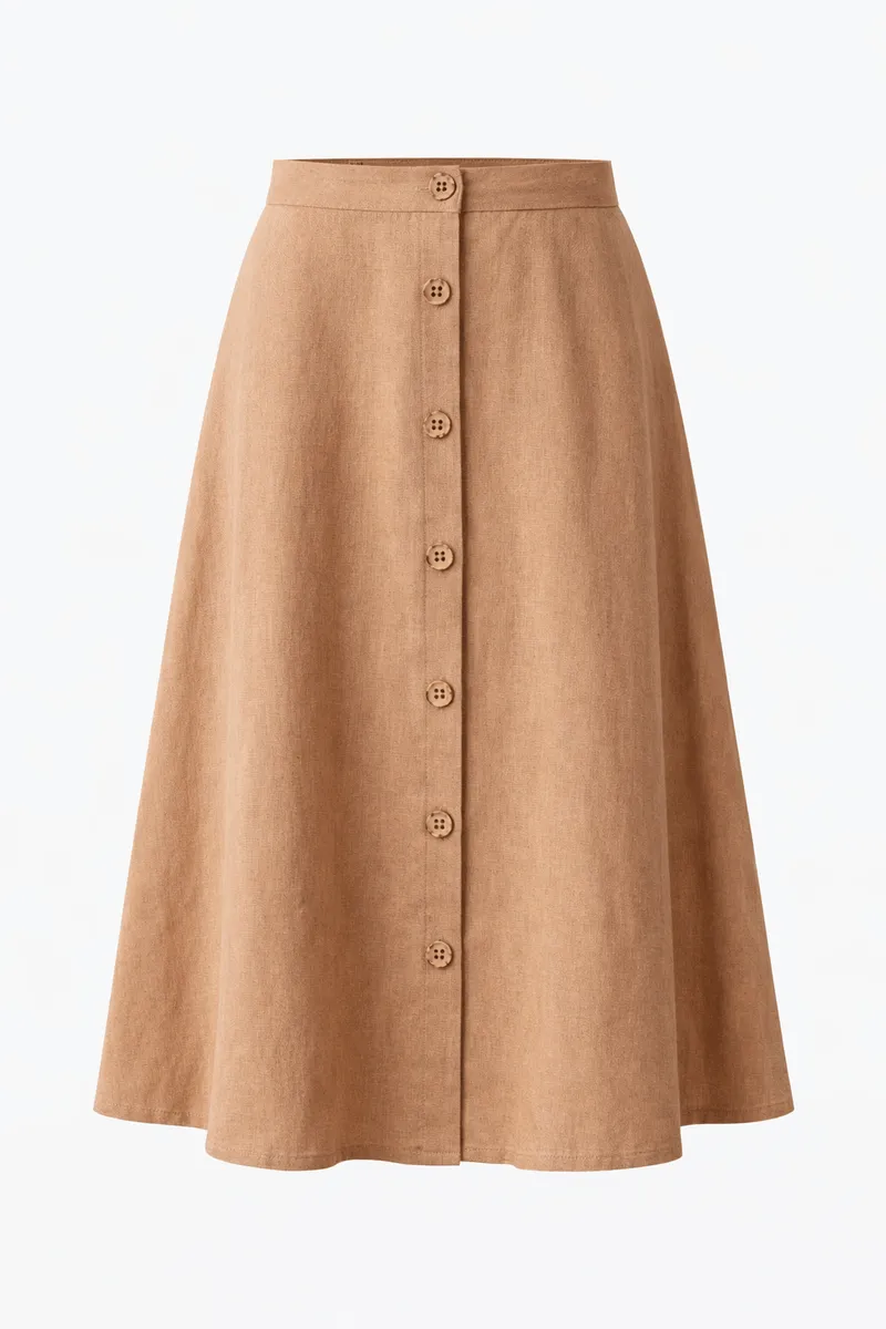 De IONESCU De IONESCU Damen vegan Midirock Leinen, Hellbraun, – Produktbild 2 von 2