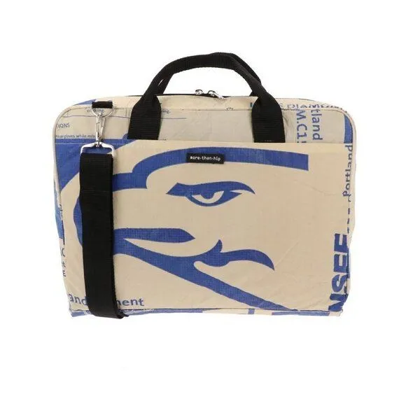 MoreThanHip MoreThanHip Arbeitstasche/Aktentasche aus recycelten Zement- oder Fischfuttersäcken Sanuk, Blau - adler, – Produktbild 1 von 3