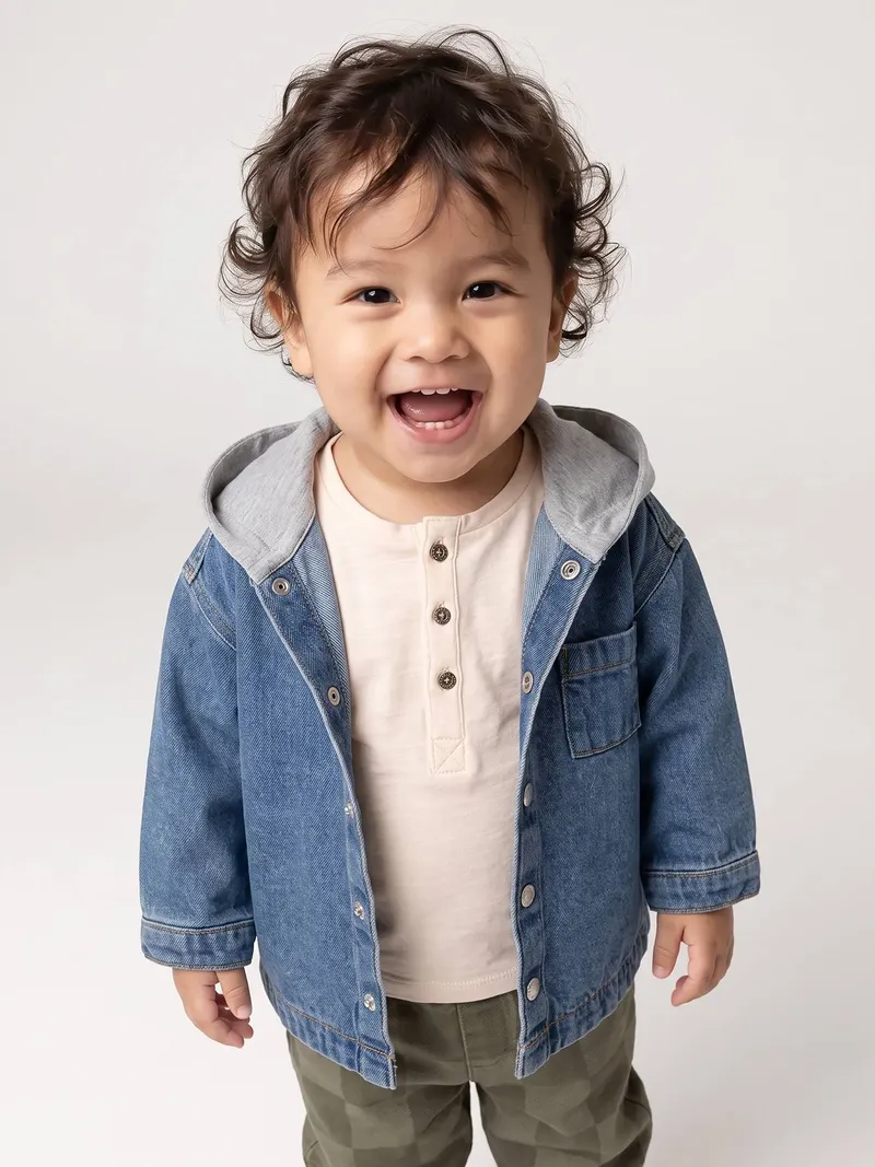 Vertbaudet Baby Jeanshemd mit Kapuze, Blue stone, – Produktbild 2 von 4