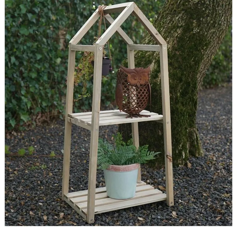 Spetebo Pflanzentreppe Holz Blumenregal mit 2 Ablagen (Packung, 1 St., Regal mit 2 Ablagen), Deko-Regal, Pflanzenregal, Beige, – Produktbild 1 von 2