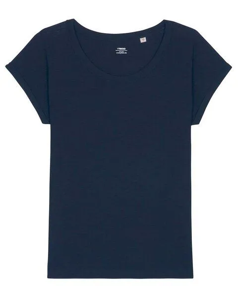 YTWOO YTWOO Leichtes Damen T-Shirt in Slub Optik mit gerollten Ärmeln, Blau, – Produktbild 4 von 4
