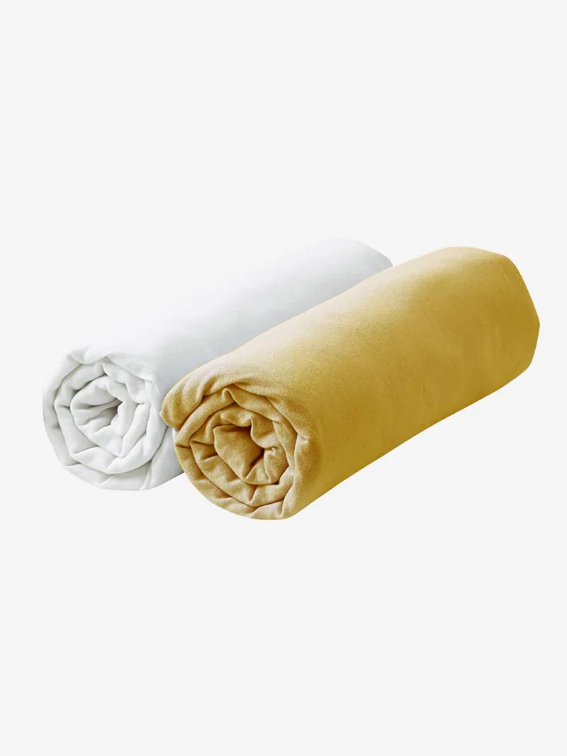 Vertbaudet 2er-Pack Baby Spannbettlaken, Senfgelb+weiß, – Produktbild 3 von 3