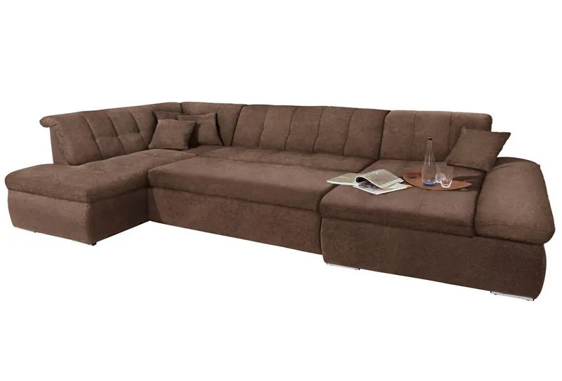 DOMO collection Wohnlandschaft NMORIC im XXL-Format, 353x216x80 cm, inkl. Zierkissen U-Form, wahlweise mit Bettfunktion und Armlehnenverstellung, Braun, – Produktbild 7 von 8