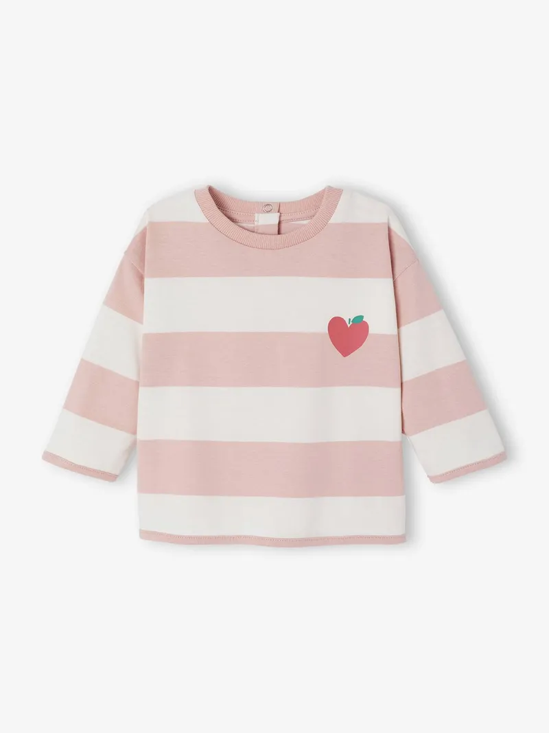 Vertbaudet Baby Ringelshirt mit Druckknopfleiste hinten pudrig, Pudrig rosa, – Produktbild 1 von 3
