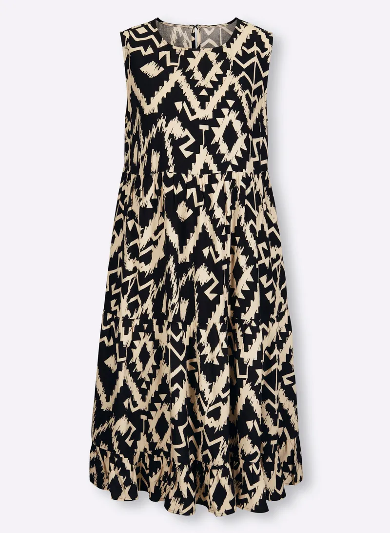 heine Webkleid schwarz-champagner-gemustert, Schwarz-champagner-gemustert, – Produktbild 1 von 2