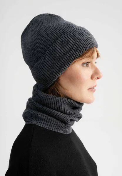 MELA MELA Rippstrick Mütze Style KALI aus 100% Bio-Baumwolle, Anthrazit melange, – Produktbild 2 von 4