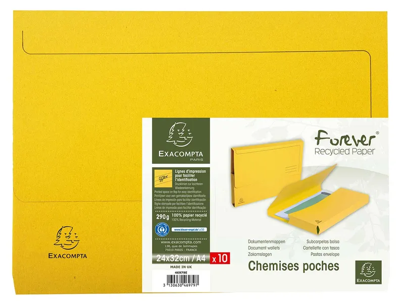 Exacompta 10 Exacompta Aktenmappen "Forever", 290 g/m², 24x32 cm für DIN A4, gelb – Produktbild 1 von 1