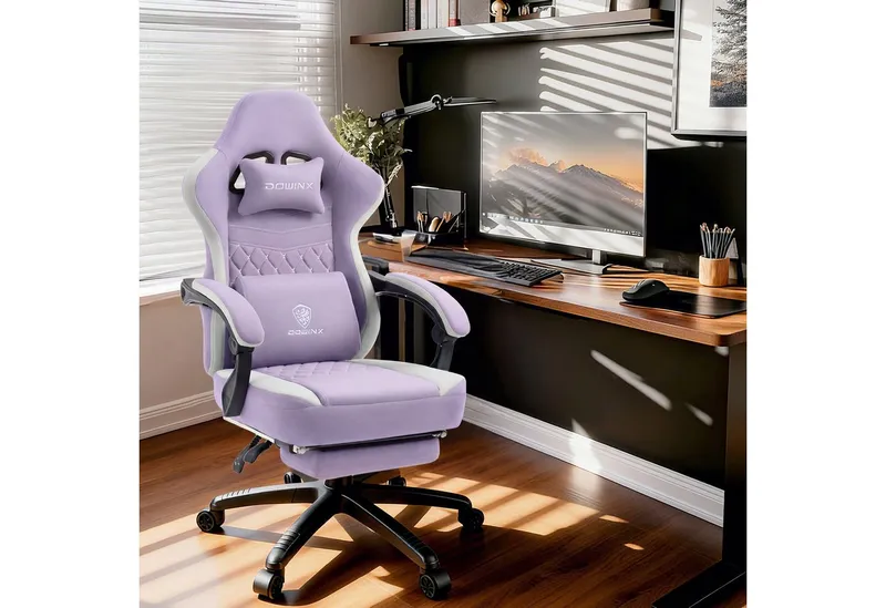 Dowinx Gaming-Stuhl Stoff mit Taschenfederkissen, Gaming Sessel mit Fußstütze, Ergonomischer Bürostuhl, Lila, – Produktbild 5 von 5