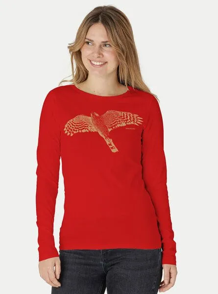 Peaces.bio - handbedruckte Biomode Peaces.bio - handbedruckte Biomode Bio-Damen-Langarmshirt Sperber, Rot, – Produktbild 3 von 3