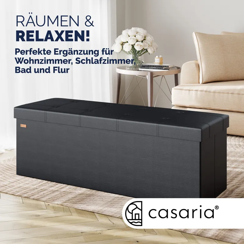 Casaria® Sitzbank Schwarz 115x38x38cm mit Stauraum faltbar, Schwarz, – Produktbild 2 von 2