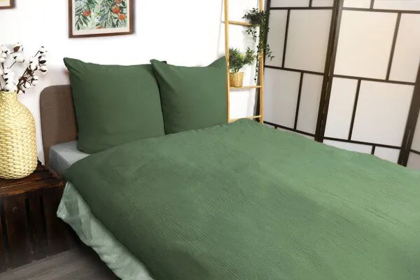 jilda-tex jilda-tex Musselin-Bettwäsche Medina 100% Bio-Baumwolle Made in Green in naturfarben, Grün, – Produktbild 4 von 4
