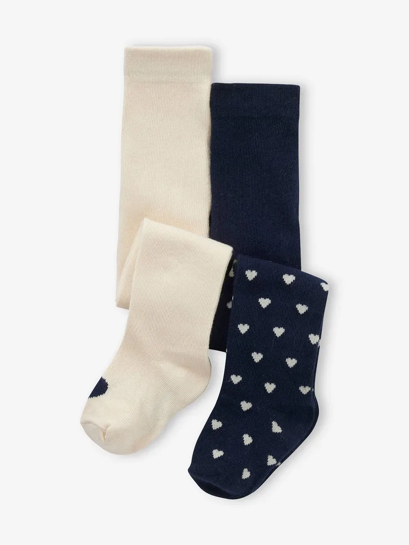 Vertbaudet 2er-Pack Mädchen Baby Strumpfhosen mit Herzen, Marine, – Produktbild 1 von 2