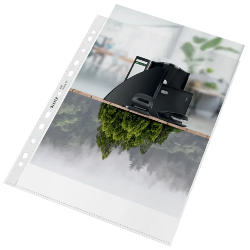 Leitz 25 Leitz Prospekthüllen aus Recyclingkunststoff DIN A4, genarbt, farblos, 110 µ – Produktbild 1 von 3