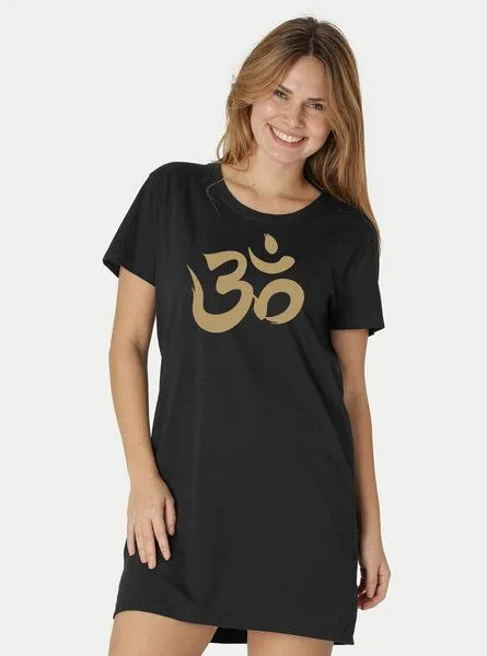 Peaces.bio - handbedruckte Biomode Peaces.bio - handbedruckte Biomode Longshirt "Om" Damen, Schwarz, – Produktbild 2 von 2
