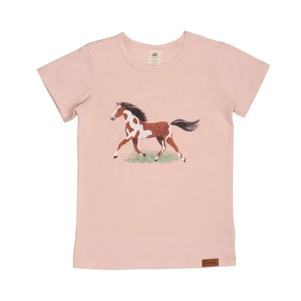 Walkiddy Kleinkinder T-Shirt GOTS zertifiziert Bio-Baumwolle 95/5 Elasthan Rosa Pferdemotiv „The Horses“ weich – Walkiddy – Produktbild 1 von 2