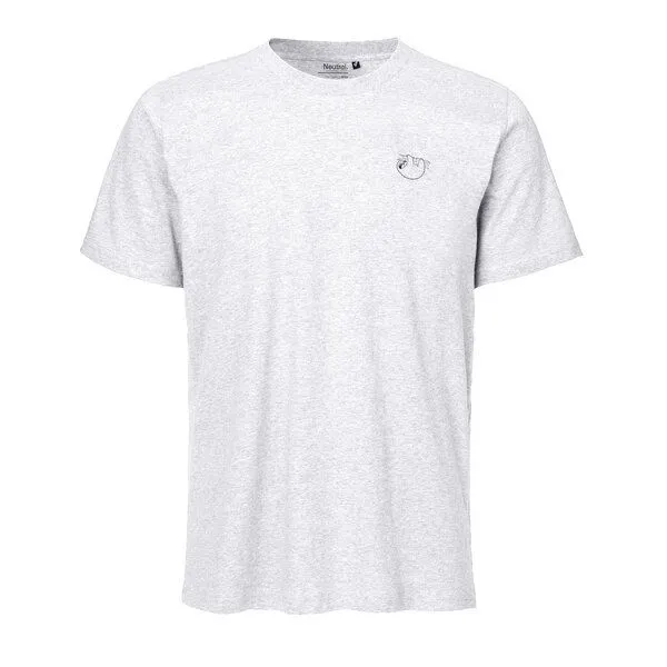 HANDGEDRUCKT HANDGEDRUCKT "Baumelmeister" Unisex T-Shirt aus reiner Baumwolle (kbA), Ash grey, – Produktbild 2 von 4