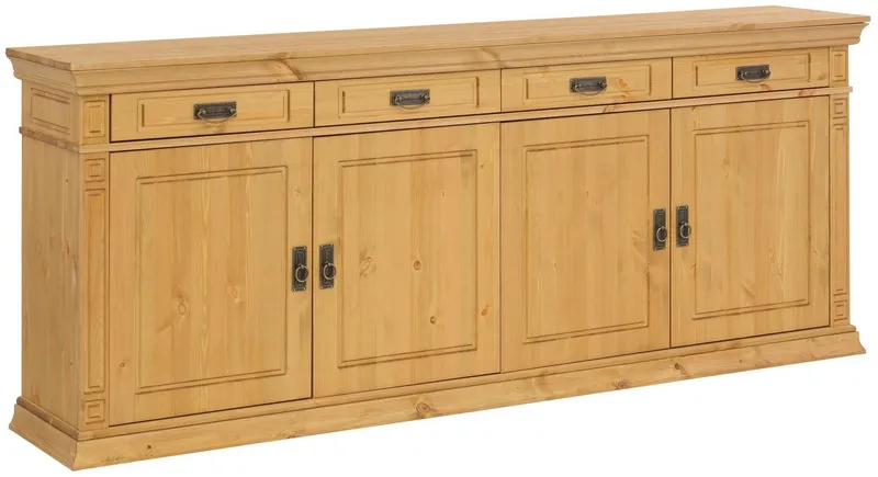 OTTO home Sideboard Vinales, Kommode, 4 Schubkästen, 4 Türen, 4 Fächer (B/T/H:202/39/83 cm), Massivholz, Messinggriffe im Jugendstil, Zierleisten, eleganter Sockel, Beige, – Produktbild 2 von 5
