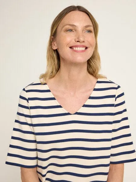 LANIUS LANIUS Streifenkleid (GOTS) aus Bio-Baumwolle, Creme/midnight, – Produktbild 3 von 4