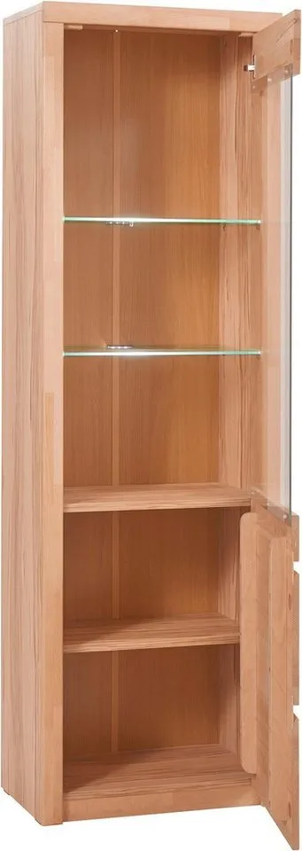 OTTO home Vitrine SILKEBORG75, Tür mit Glaseinsatz, Türanschlag wechselbar rechts/links. B/T/H: 60/35/190cm, Kernbuche teilmassiv geölt, 5 Fächer, Griffmulden, Braun, – Produktbild 4 von 5