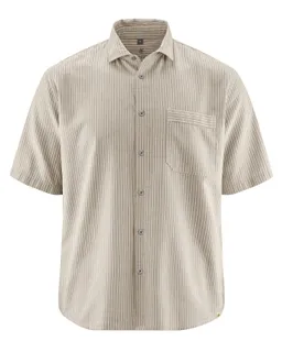 HempAge Hempage Herren vegan Gestreiftes Kurzarm Shirt Distelbeige – Produktbild 1 von 1