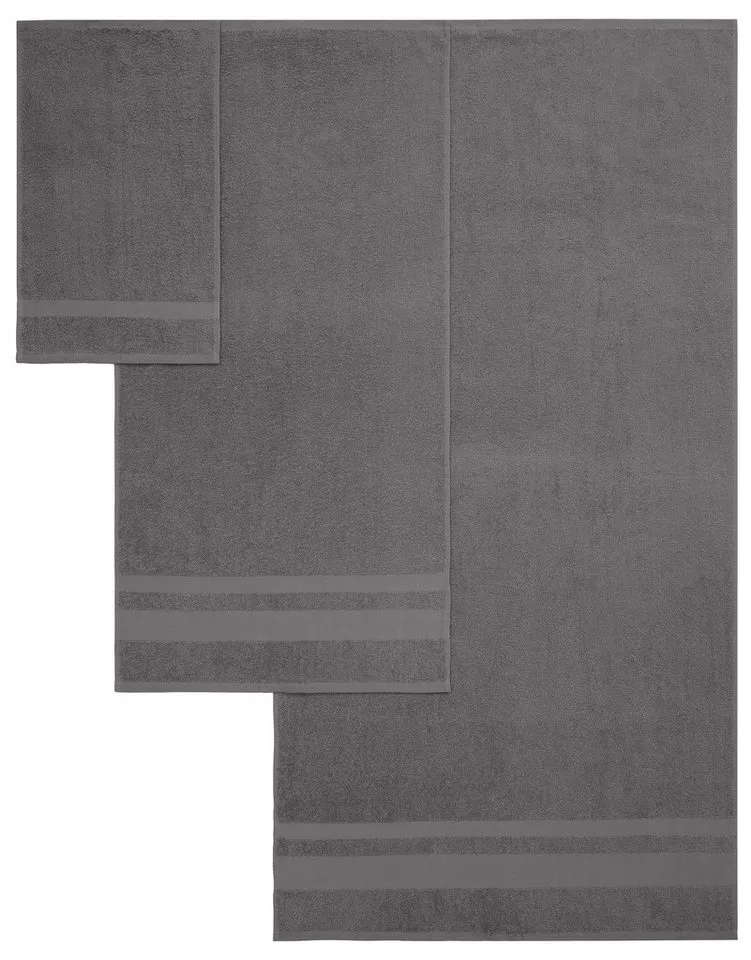 OTTO home Handtuch Set Vanessa, 10-tlg Handtuch-Set, weich, in Standard- und Premium-Qualität, Walkfrottee (Set, 10-St), 100% Baumwolle, Duschtücher, Handtücher, Gästetücher, mit Bordüre, Grau, – Produktbild 5 von 8