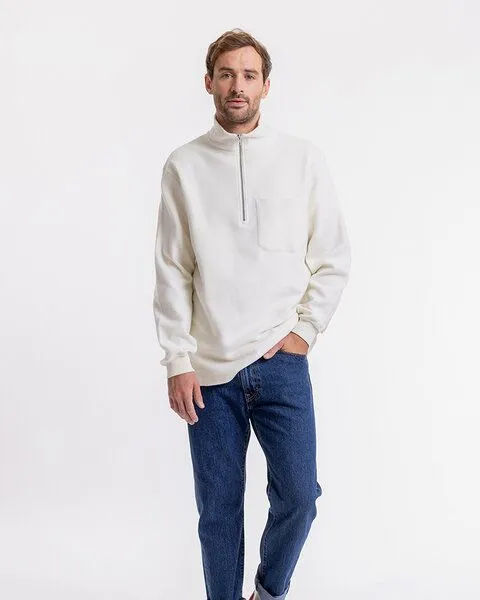 Rotholz Rotholz Half Zip Sweatshirt aus Bio-Baumwolle, Weiss, – Produktbild 2 von 8
