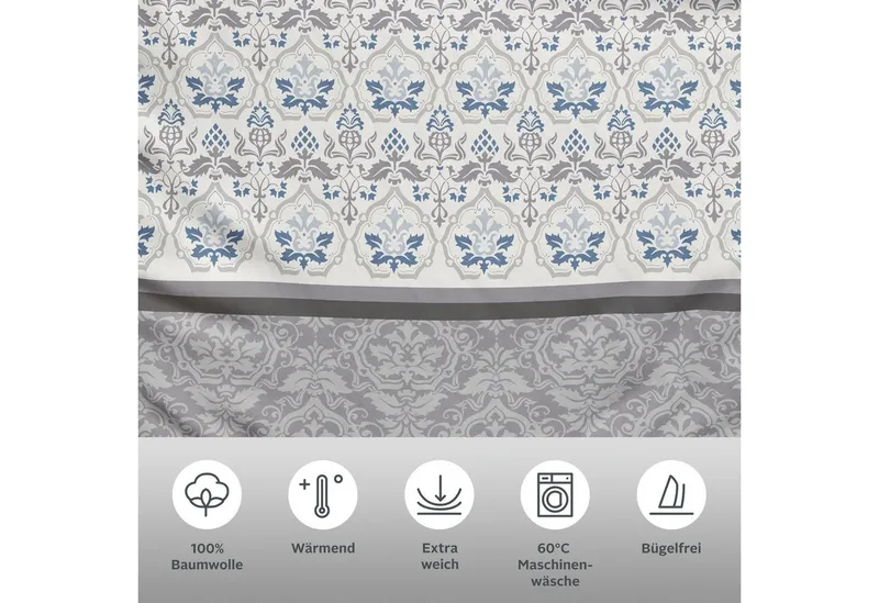OTTO home Bettwäsche Cremona in Gr. 135x200, 155x220 cm u.a. Bettwäsche-Set mit Ornamenten, Biber, 2 teilig, romantische Bettwäsche in verschiedenen Qualitäten, ab Gr. 135x200 cm, Blau, – Produktbild 1 von 5