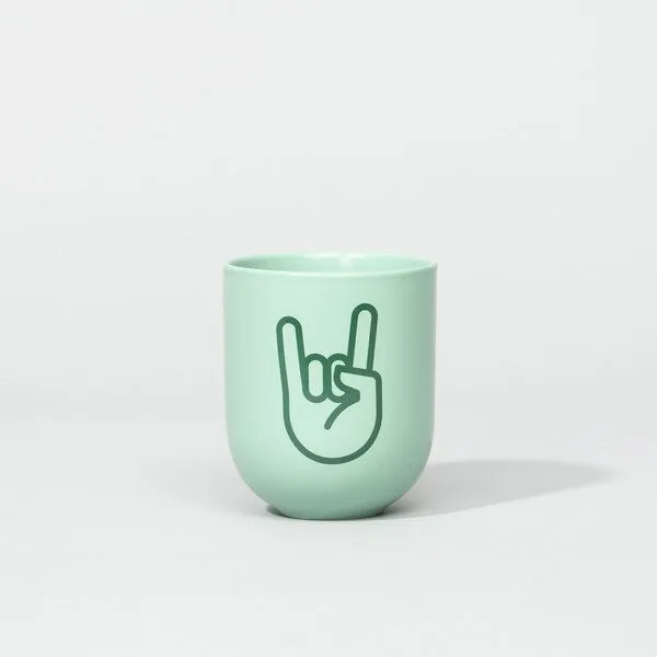 Fyngers Fyngers Handgemachter Becher aus Porzellan - Modell ROCk´n´ROLL - Füllmenge 330ml - Mattlasur, Türkis, – Produktbild 2 von 4