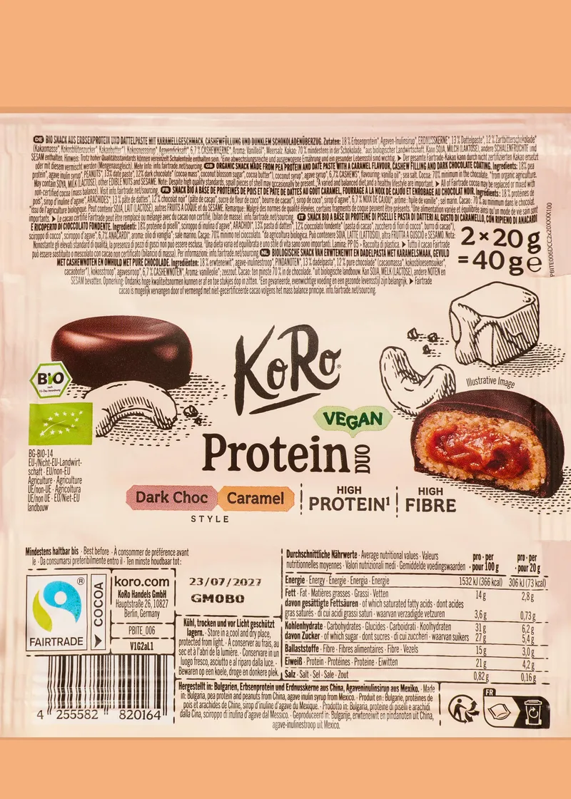 KoRo Bio Protein Duo Dark Choc Cashew Caramel Style | 2 x 20 g – Produktbild 5 von 5