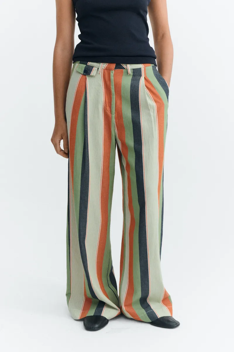 thinking mu Thinking MU Damen vegan Hose Weites Bein Low Rise Pat Multicolor Gestreift, Mehrfarbig, – Produktbild 2 von 2