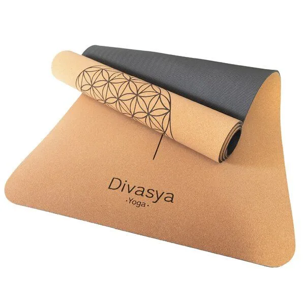 Divasya Divasya Leichte Kork Yogamatte | rutschfest & nachhaltig | in 4 Yoga-Designs | mit Tragegurt, Natural, – Produktbild 5 von 8