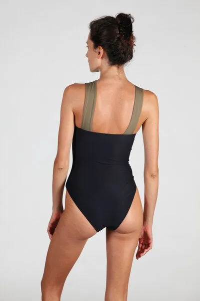 RENDL RENDL Swimsuit No.18 - zweifarbiger, hochgeschnittener Badeanzug, Olive/schwarz, – Produktbild 2 von 2