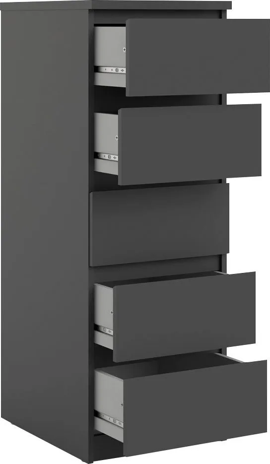 Home affaire Highboard Naia, Hochkommode, 5 Schubladen, Aufbewahrung, grifflose Front, Modern, skandinavisches Design, Schmal, in mehrere Farben, Schwarz, – Produktbild 5 von 5