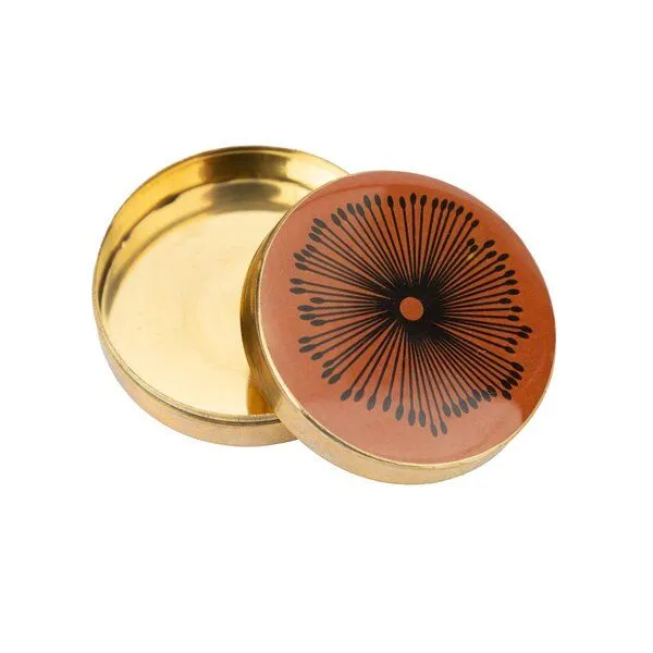El Puente El Puente Dose aus Messing in Orange mit Blumen-Motiv | Fair Trade & Handmade aus Indien, Braun,gold, – Produktbild 2 von 2