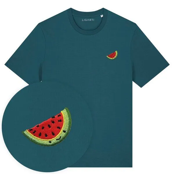 LIGARTI Besticktes T-Shirt – Wassermelone – LIGARTI Tiermanufaktur, Petrol, – Produktbild 1 von 3