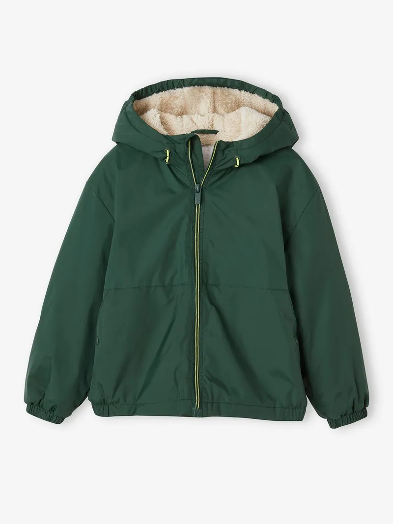 Vertbaudet Übergangsjacke mit Teddyfleecefutter Jungen, Khaki, – Produktbild 1 von 4