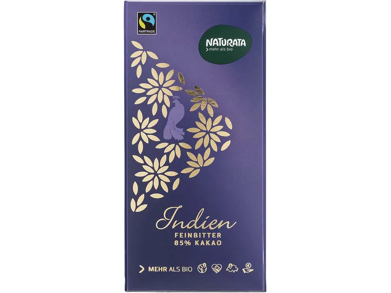 Naturata NATURATA Bio-Feinbitter-Schokolade "Indien" 85 % Kakao, 100 g – Produktbild 1 von 1